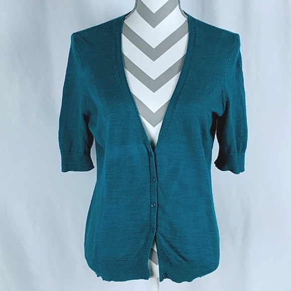 Caslon Tops - Caslon Short Sleeve Cardigan Teal Green Sz Large